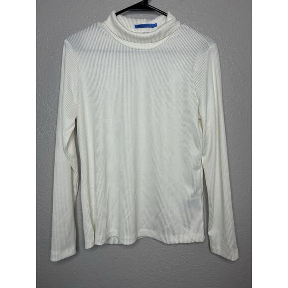 J. McLaughlin Sweaters - J McLaughlin Cream Ribbed Shimmer Fitted Long Sleeve Turtleneck Sweater Large